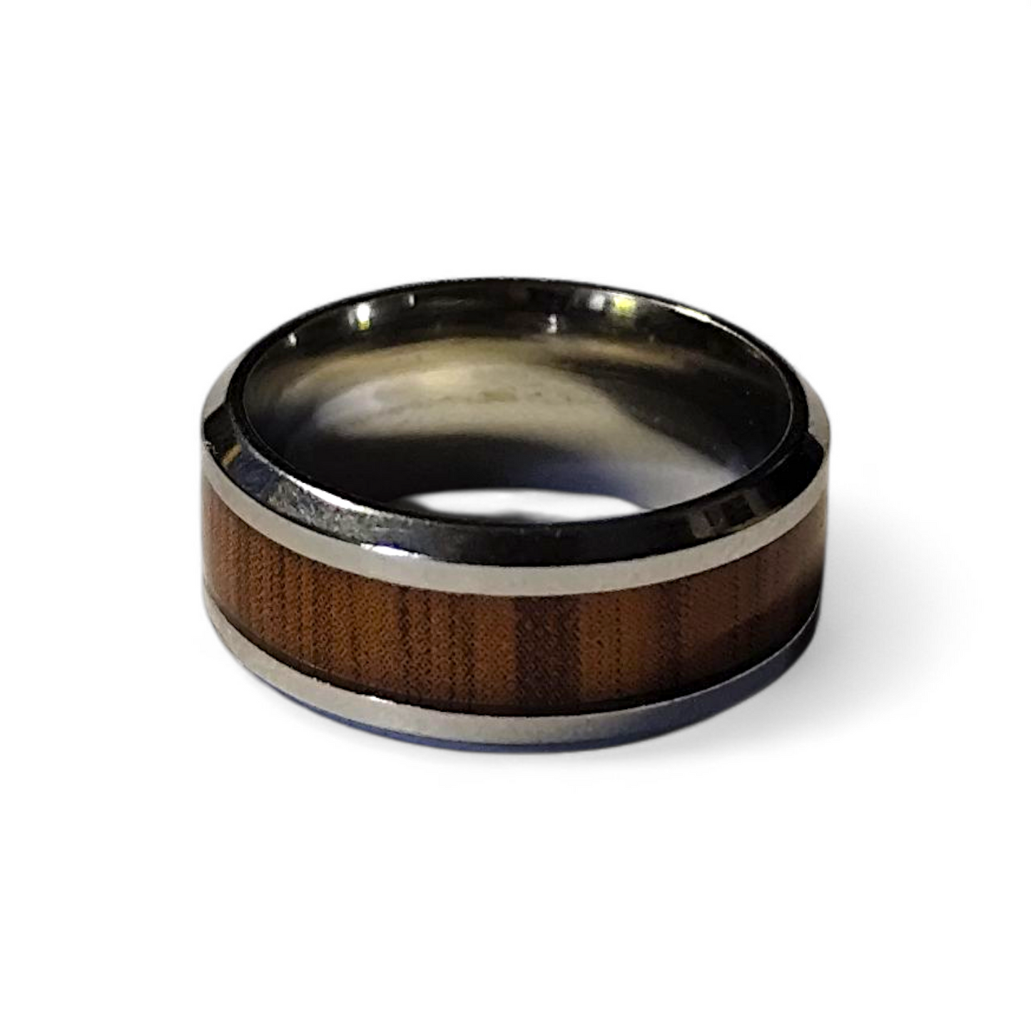 Bague "Wood" - Argentée à la résine imitation bois