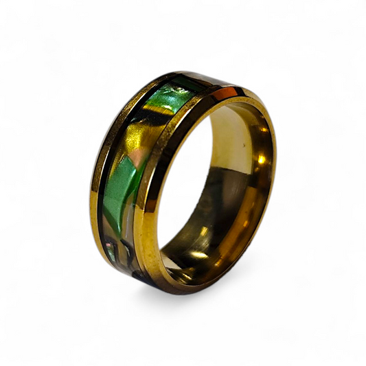 Bague "Boréale" - Dorée à la résine verte et dorée